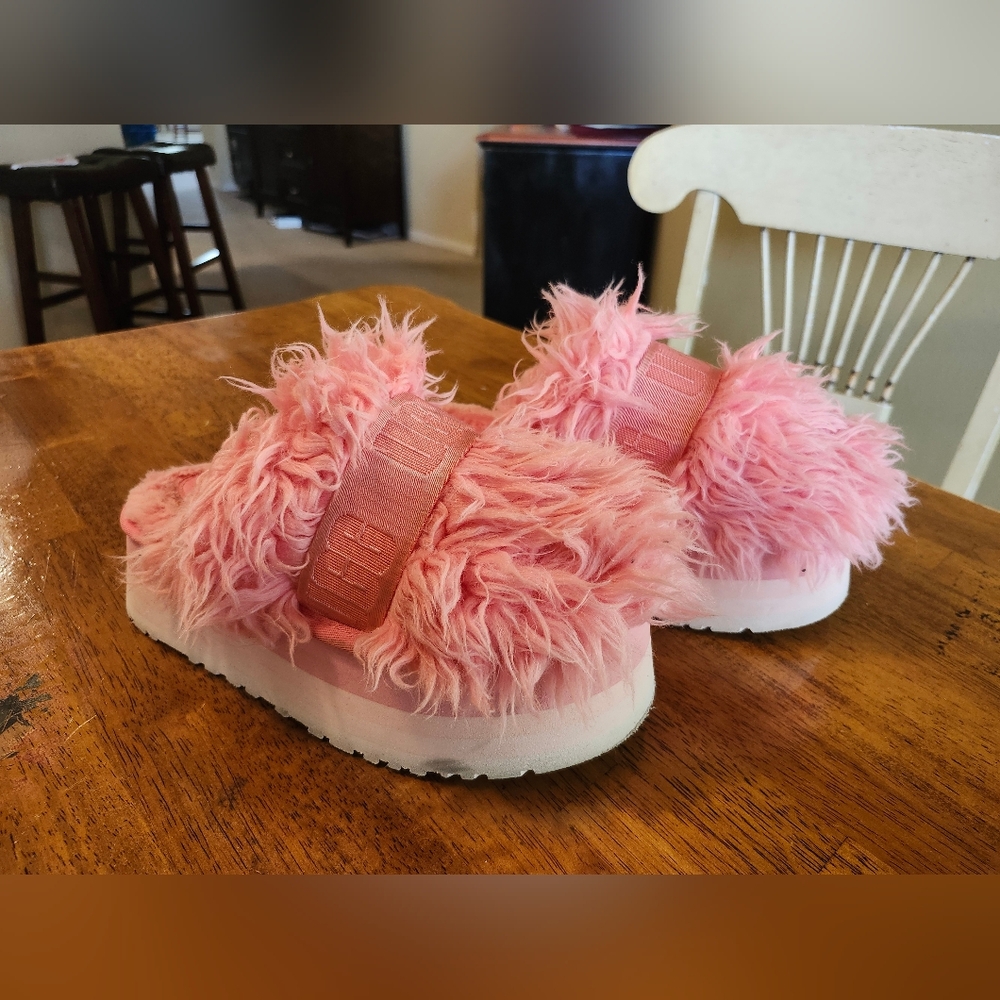 UGG FLUFF MOMMA SUGAR SLIDE PINK PLATFORM WOMEN'S SLIPPERS SIZE US 7